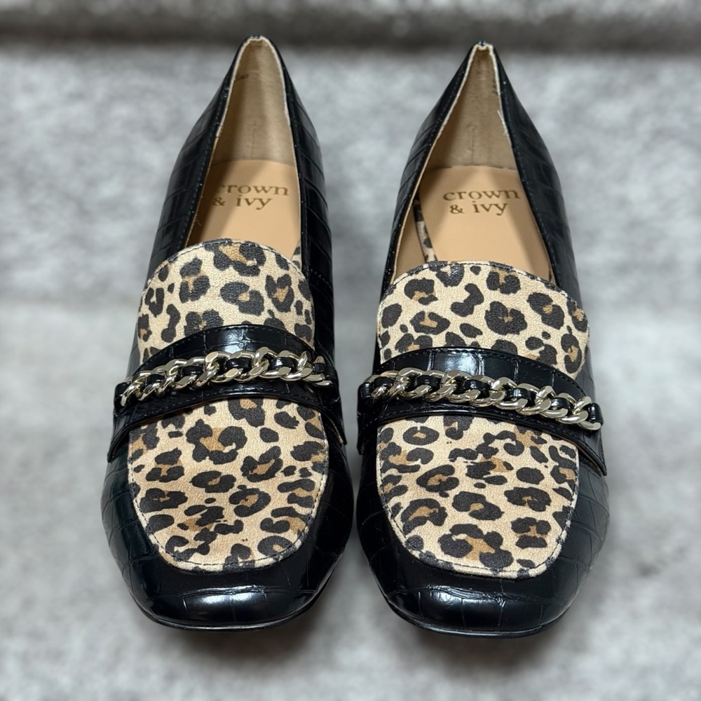 NEW Crown & Ivy Scarlett Cheetah Croc Embossed Block Heel Pumps Women’s 10 Chic - Picture 3 of 13